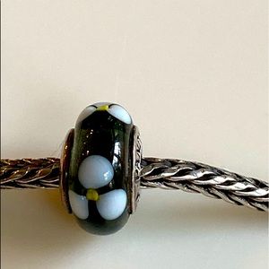 Pandora Black & White Glass Floral Bead